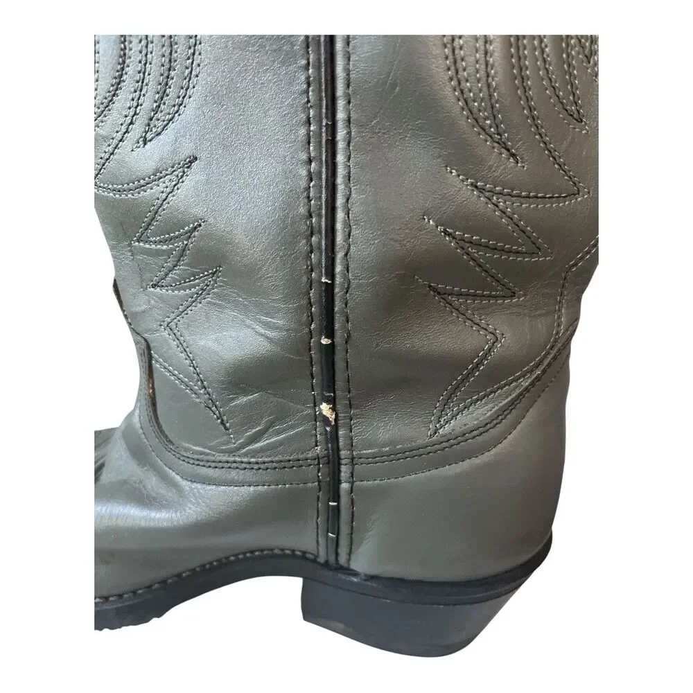 Mens Leather Cowboy Boots Embroidered Western Rubber Sole Size 8D READ